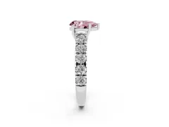 Fancy Pink Pear Cut Diamond Solitaire Ring Set in Platinum with Cut-Down Micro Pavé Band and Prong Setting