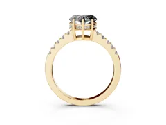 Fancy Black Heart Cut Diamond Solitaire Engagement Ring Set in Yellow gold with Pavé Band and Prong Setting