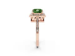 Fancy Green Princess Cut Diamond Halo Ring Set in Rose gold with Accent-Lined Split Shank and Prong Setting