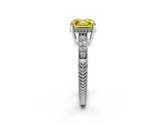 Fancy Yellow Asscher Cut Diamond Solitaire Pavé Milgrain Engagement Ring Set in Platinum with Prong Setting