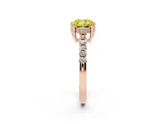 Fancy Yellow Cushion Cut Diamond Solitaire Engagement Ring Set in Rose gold with Pavé Band and Prong Setting