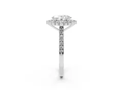 Oval Cut Diamond Halo Ring Set in Platinum with Pavé Band and Prong Setting