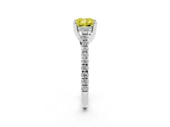Fancy Yellow Cushion Cut Diamond Solitaire Ring Set in Silver with Brilliant Pavé Band and Prong Setting
