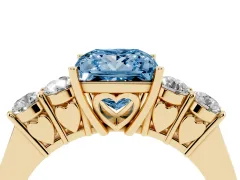 Fancy Blue Princess Cut Diamond Five-Stone Prong Set Band Ring Set in Yellow gold with Polished Band