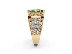 Fancy Green Marquise Cut Diamond Milgrain Halo Pavé Engagement Ring Set in Yellow gold with Prong Setting