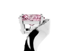 Fancy Pink Oval Cut Diamond Solitaire Engagement Ring Set in White gold with Pavé Shoulders