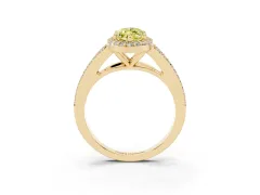 Fancy Yellow Marquise Cut Diamond Halo Split Shank Pavé Ring Set in Yellow gold with Prong Setting