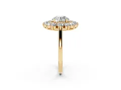 Round Cut Diamond Floral Double Halo Ring Set in Yellow gold with Round Petals