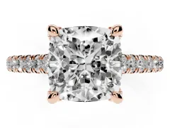 Cushion Cut Diamond Solitaire Ring Set in Rose gold with Brilliant Pavé Band and Prong Setting