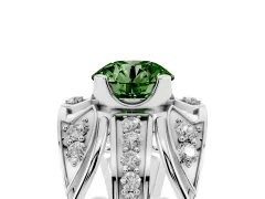 Fancy Green Round Cut Diamond Art Deco Ring Set in Silver with Pavé Split Shank