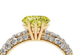 Fancy Yellow Heart Cut Diamond Pavé Band Solitaire Ring Set in Yellow gold with Close-Set Accent Stones and Prong Setting