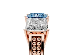 Fancy Blue Princess Cut Diamond Three-Stone Ring Set in Rose gold with Textured Band