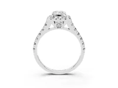Emerald Cut Diamond Halo Engagement Ring Set in White gold with Pavé Band and Prong-Set Center