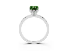 Fancy Green Radiant Cut Diamond Solitaire Ring Set in Silver with Plain Band and Prong Setting
