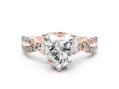 Heart Cut Diamond Twist Pavé Solitaire Engagement Ring Set in Rose gold with Prong Setting