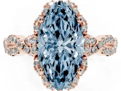 Fancy Blue Marquise Cut Diamond Halo Twist Band Solitaire Ring Set in Rose gold with Prong-Set Center Stone