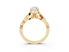 Marquise Cut Diamond Vine Band Solitaire Ring Set in Yellow gold with Milgrain Prong Setting