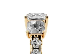 Asscher Cut Diamond Three-Stone Ring Set in Yellow gold with Pavé Band