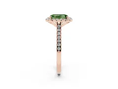Fancy Green Emerald Cut Diamond Cushion Halo Ring Set in Rose gold with Pavé Band