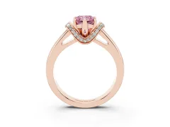 Fancy Pink Radiant Cut Diamond Pavé Band Solitaire Ring Set in Rose gold with Prong Setting