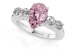 Fancy Pink Pear Cut Diamond Five-Stone Prong Set Band Ring Set in Silver with Polished Band