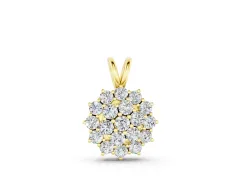 Cluster Round Diamond Pendant Set in Yellow gold with Prong-Set Floral Group