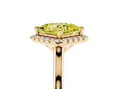 Fancy Yellow Princess Cut Diamond Halo Engagement Ring Set in Yellow gold with Pavé Band and Rising Shoulders