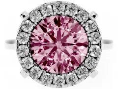 Fancy Pink Round Cut Diamond Cluster Halo Solitaire Ring Set in White gold with Prong Setting