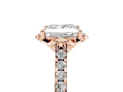 Princess Cut Diamond Solitaire Ring Set in Rose gold with Pavé Band and Floral Prong Setting