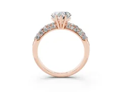 Heart Cut Diamond Pavé Band Solitaire Ring Set in Rose gold with Close-Set Accent Stones and Prong Setting