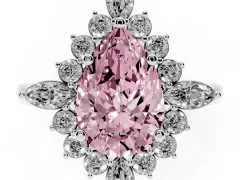 Fancy Pink Pear Cut Diamond Cluster Halo Ring Set in Silver with Marquise and Round Accents