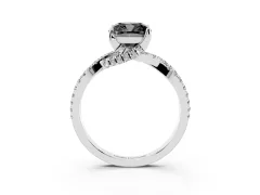 Fancy Black Cushion Cut Diamond Twist Pavé Solitaire Engagement Ring Set in Silver with Prong Setting