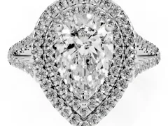 Pear Cut Diamond Double Halo Ring Set in Platinum with Pavé Band