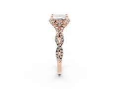 Princess Cut Diamond Halo Twist Band Solitaire Ring Set in Rose gold with Prong-Set Center Stone