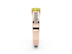 Fancy Yellow Cushion Cut Diamond Solitaire Ring Set in Rose gold with Channel-Set Accent Stones and Prong Setting