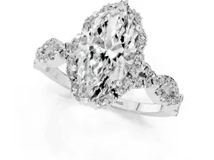 Marquise Cut Diamond Halo Twist Band Solitaire Ring Set in Platinum with Prong-Set Center Stone