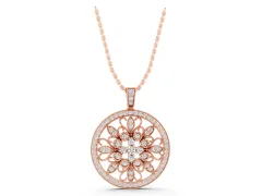 Round Pavé Diamond Filigree Pendant Set in Rose gold with Floral Marquise Motif