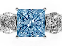 Fancy Blue Princess Cut Diamond Three-Stone Ring Set in Silver with Round Side Stones and Classic Band