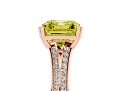 Fancy Yellow Asscher Cut Diamond Split Shank Pavé Engagement Ring Set in Rose gold with Prong-Set Center Stone