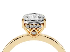 Radiant Cut Diamond Solitaire Ring Set in Yellow gold with Plain Band and Prong Setting