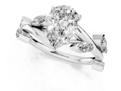Pear Cut Diamond Solitaire Ring Set in Platinum with Twisted Marquise Accent Band