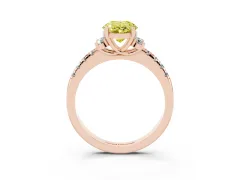 Fancy Yellow Oval Cut Diamond Three-Stone Pavé Ring Set in Rose gold with Prong Setting