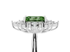 Fancy Green Emerald Cut Diamond Cluster Halo Ring Set in Silver with Marquise and Round Accents