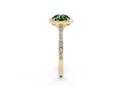 Fancy Green Round Cut Diamond Halo Engagement Ring Set in Yellow gold with Round Pavé Shoulders and Heart Gallery