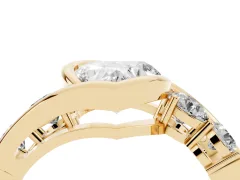 Heart Cut Diamond Bezel Bypass Ring Set in Yellow gold with Round Accents