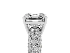 Asscher Cut Diamond Pavé Band Solitaire Ring Set in White gold with Close-Set Accent Stones and Prong Setting