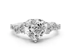Heart Cut Diamond Ring Set in White gold with Scattered Round Accents