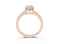 Cushion Cut Diamond Solitaire Engagement Ring Set in Rose gold with Pavé Band and Prong Setting
