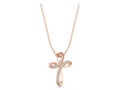 Pavé Round Diamond Looped Cross Pendant Set in Rose gold with Prong Setting