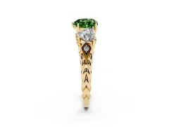 Fancy Green Heart Cut Diamond Three-Stone Ring Set in Yellow gold with Braided Band